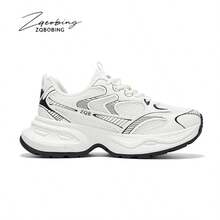 条纹休闲系带网眼拼接健身跑步舒适情侣装 - 黑白 - 查看 3