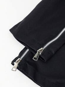 1pc Tween Boys Street Fashion Side Pocket Outdoor Exercise Indoor Casual Zipper Pocket Cargo Pants, Suitable For Spring, Summer, Autumn, Winter - Black - View 9