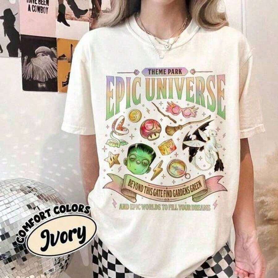 Casual Clothing T Shirt Print,Graphic-Cotton Tees Plus,Epic Universe 2026 T-Shirt For Family,Funny T-Shirt For Travel To Golden Theme Parks,With Shirt,Summer Tops,Shirt Suitable Blouses For Women>Shirt - 白色 - 查看 1