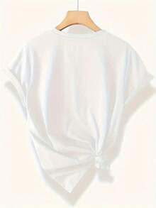 Camiseta Casual Comfort PLUS de talla grande para mujer - Estampado de retrato en blanco y negro, cuello redondo casual, camiseta de patrón suave, lavable a máquina, camiseta de talla grande, disfraz de Halloween, ropa de mujer, promoción de ropa de otoño para mujer, adecuada para Halloween, Día de Acción de Gracias, etc. Camiseta elegante. Blusas Bonito 100% Algodón - Blanco - Ver 3