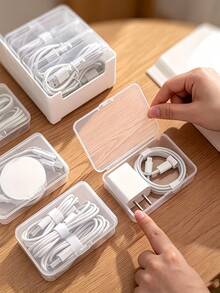 Data Cable Storage Box, Desktop Drawer Organizer Compartment For Earphones, Chargers, Power Cords, Phone Charger Organizer Box, Cable Winder, Desktop Wire Management Box - Multicolor - View 6