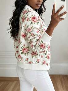 Chaqueta con cremallera con estampado floral casual para mujer - Multicolor - Ver 2