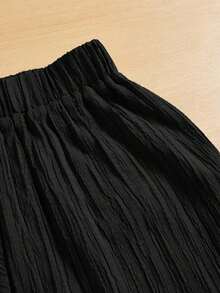 Pantalones largos casuales y simples con textura para mujer, ideales para el verano y la primavera, perfectos para el Día de San Valentín y Año Nuevo - Negro - Ver 5