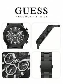 Guess Men's Quartz Watch All Black Multi Dial Wristwatch Stainless Steel Bracelet Skeleton Dial Chronograph Watch for Office Party Streetwear Casual Dating Ideal Gift for Him on Birthday Anniversary Valentines Day Perfect for Modern Professional Fashion Style Eniversary Valentines Day Perfect for Modern Professional Fashion Style Enthusiasts - 黑色 - 查看 6