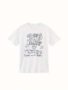 Camiseta de manga corta con estampado de letras para hombre y mujer, top de longitud media para primavera/verano, algodón SMTV - Blanco - Ver 4
