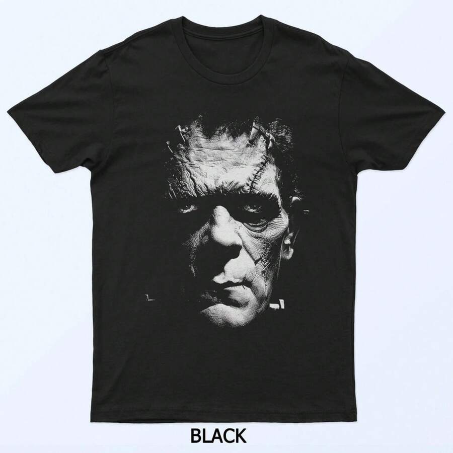 Camiseta Negra Clásica con Retrato del Monstruo Frankenstein, Tallas S-5XL - Negro - Ver 1