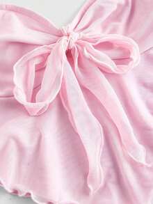 Top tubo de mujer con puntera, tirantes con moño y malla - Rosa Pálido - Ver 3