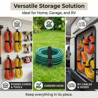2 piezas Correas ajustables para manguera de jardín, organizador de cable de extensión resistente, correas de almacenamiento colgante para garaje y taller, amarres reutilizables para gestión de cables
