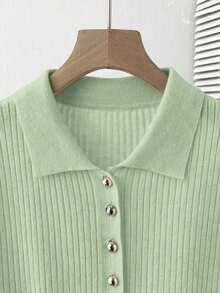 Nueva Camisa Polo Casual de Verano, Holgada, Versátil, Minimalista, Elegante y Suave, Adecuada para Oficina, Trabajo, Viajes Diarios, Diseño con Botones Metálicos, Corte Ajustado, Discreta, Unisex, Cárdigan Extremadamente Sencillo para Mujer - verde menta - Ver 7