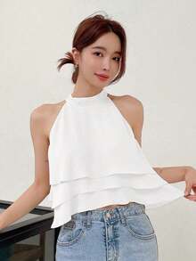Blusa sin mangas de vestir informal y sencilla para mujeres, para salir - Blanco - Ver 5