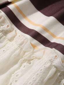 Camiseta casual de mujer para el verano con cuello redondo, manga corta, ajuste holgado y dobladillo con volantes y un solo unicolor - Albaricoque - Ver 6