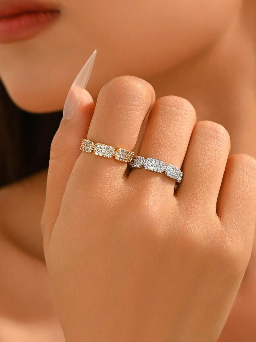 A Light Luxury Unique Hexagonal Full Set Zirconia Fashionable Couple's Ring For Women's Daily Valentine's Day Romantic Holiday Gift - Multicolor - View 1