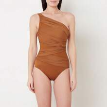 New Swimsuit Model: One-Shoulder Mesh Patchwork French Retro One-Piece Swimsuit Set For Women - One-shoulder One-piece Swimsuit - View 4