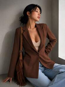 MODA MO, REF: MK0254 Women's Fitted Blazer, Elegant And Modern Suit Jacket, Sophisticated Social Look, Ideal For Valentine's Day, Feminine Style And Charm, Tailoring With Perfect Fit, Executive Fashion With A Romantic Touch - Màu nâu Sô-cô-la - Xem 1