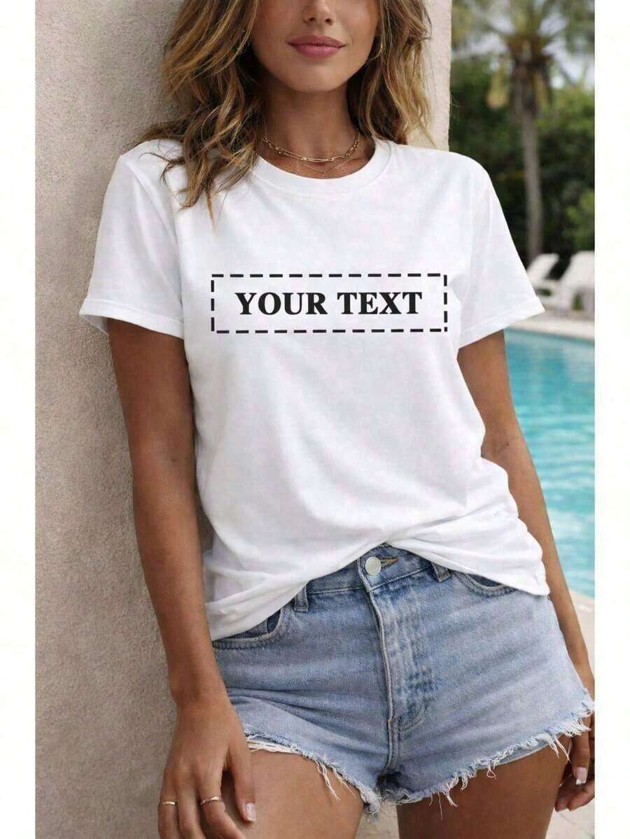 Women's Short-Sleeved T-Shirt With Round Neck, Printed With English Letters, Made Of 100% Pure Cotton Fabric, Soft And Drapey, Suitable For Daily Wear, Office, School, Vacation, Camping, Versatile Style, Short Sleeves Make Your Summer More Vibrant And Colorful. - 白色 - 查看 1