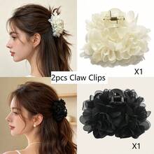 1 chiếc kẹp tóc hình hoa hồng Pháp cổ điển màu trơn, thích hợp cho các bữa tiệc, kỳ nghỉ, ngày Valentine, sử dụng hàng ngày, chụp ảnh, trường học, công sở, sinh nhật, quà tặng ngày lễ, công chúa, đám cưới, dạ hội và các dịp khác. Có thể dùng để rửa mặt/tóc và trang điểm. - trắng - Xem 18