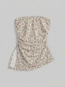 Top bandeau ajustado minimalista casual de mujer, bajo asimétrico, estampado de lunares, conjunto de verano - Multicolor - Ver 8