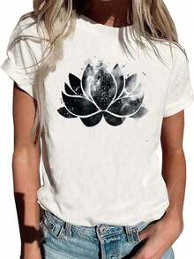 Camisa de mujer con diseño de mandala con 50% de descuento, diseño de flores, camisas de manga corta con mandala. - Blanco - Ver 2