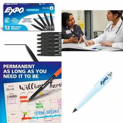 Wet Erase Markers Semi-Permanent Tip - For Writing On Glass Whiteboards Mirrors Calendar Labeling Organizing