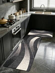 1pc Diatomaceous Earth Wave Striped Kitchen Mat, Three-Color Wave Texture, 3.5mm Thick Cuttable, Absorbent Non-Slip Floor Mat, Small Rug For Kitchen, Bathroom, Entryway, Patio, Hot-Selling Long Foot Mat - Multicolor - View 1