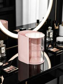 1/2pcs Rotating Transparent Acrylic Makeup Organizer, Multi-Functional Dust-Proof Brush Holder Storage Rack, Desktop Cosmetic Sponge Jewelry Organizer Box - Multicolor - View 16