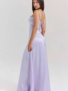 Vestido largo tirantes elegante espalda descubierta ajustado para fiesta - Morado - Ver 3
