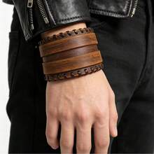 1pc Vintage Multilayer Distressed Leather Bracelet, Men's Business Casual Fashion Accessory - Brown - View 3