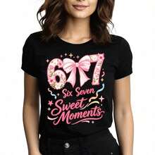 Tops para mujer holgada con estampado gráfico lindo para niñas - Estampado frontal de adorables donuts deé de la tarde y letras, top casual de estilo callejero para la vuelta al cole. - Negro - Ver 9