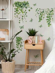 Watercolor Green Plant & Butterfly Wall Stickers, Self-Adhesive Waterproof Grease-Proof, Mori Style, Ins Aesthetic, Living Room Bedroom Bathroom Rental Renovation, Fresh Atmosphere Decor - Wall Stickers - View 6