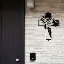 Decoración de pared para jardín exterior con impresión plana 2D de Jesús, decoración de pared de arte de la cruz, colgante de pared cristiano para interior y exterior, decoración del hogar, decoración de habitación, regalo de decoración de pared, cumpleaños y graduación - Negro - Ver 8