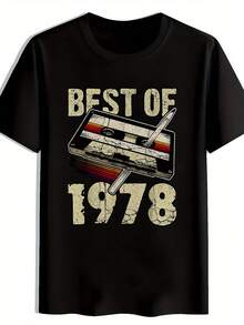 Camiseta casual de hombre con cuello redondo y estampado de rayas de colores tipo cinta de casete, prenda superior versátil de hombre con estampado , regalo para hombre - Negro - Ver 8