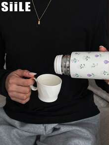 1pc 500ml (16.9oz) Stainless Steel Double Wall Insulated Tumbler With Lid And Handle, Rose Floral Pattern, Suitable For Outdoor, Office, Home, School, Car, Gym, Travel, Birthday, Holiday, Mother's Day, Father's Day, Back To School, Valentine's Day Gift - Multicolor - View 8