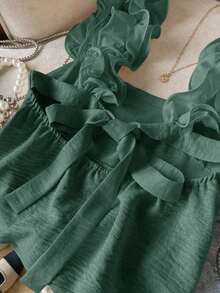 Frenchy Camiseta de tirantes de mujer con volantes de unicolor y parches, con detalle de nudo en la espalda - Verde - Ver 3