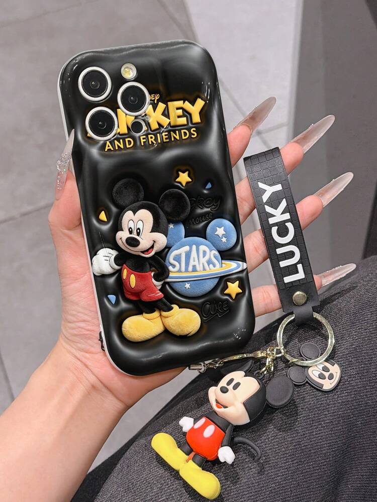 Disney Mickey Mouse Phone Case With Mickey Charm And Lanyard - Cute Mickey Protective Case With Starry Space Themed Background Design, Equipped With Delicate Mickey Decorative Lanyard And Beaded Bracelet For Easy Carrying, Compatible With IPhone 17, 16, 15, 14, 13, 12, 11 Pro Series, Ideal For Birthdays, Holidays, Anniversaries, Graduation Gifts, Or Any Special Occasion To Surprise Family, Friends, Classmates, And Loved Ones. - trắng - Xem 5