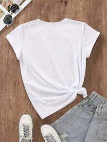 Camiseta de manga corta para mujer con estampado de letras, una camiseta básica informal adecuada para el uso diario en primavera y verano - Camiseta unisex de estilo vintage urbano, holgada, de algodón 100% puro. - Blanco - Ver 4