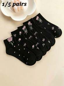 1/5 Pasang Kaos Kaki Pendek Wanita Motif Bunga, Kaos Kaki Pendek yang Manis & Nyaman dan Bernapas, Cocok untuk Pemakaian Sehari-hari, di Rumah, Bepergian, Sepanjang Musim - MultiWarna - View 1