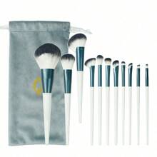 11件套专业化妆刷套装，白色手柄蓝色刷毛，适用于粉底、眼影和腮红 - 月牙白化妝刷套裝 - 查看 7