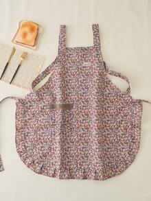 1pc New Floral Ruffle Hem Apron With Pockets, Fashionable Cafe/Bakery/Restaurant Server Uniform, Kitchen/Cooking/Gardening/Painting/Fishing Protective Apron For Men And Women - Multicolor - View 3