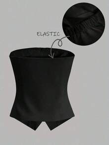Top de tirantes elegante con decoración de botones florales para mujer, verano - Negro - Ver 2