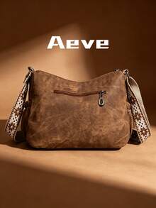 Bohemian Style Women's Crossbody Bag, Multi-Pocket Zipper Closure, Vintage Elegant Streetwear Shoulder Bag, Lightweight Outdoor Portable Square Bag, Fits Phone Camera Coins Cosmetics, Casual Chic Tote, Soft Solid Color Minimalist PU Leather, Polyester Lining, Suitable For Travel, Vacation, Party, Business Trip, Mommy Bag, Detachable Shoulder Strap - Rust Brown - View 4