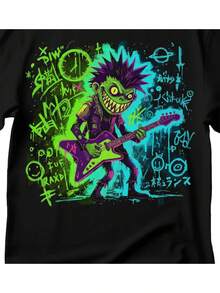Camiseta de algodón con estampado de anime estilo urbano, unisex, con divertidos diseños punk rock, mangas cortas, tela suave, disponible en tallasás grandes. - Negro - Ver 4