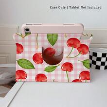 1 pieza Funda protectora para tableta con estampado de guinga de cereza y rosa, giratoria 360°, soporte magnético de varios ángulos con función de suspensión/activación automática, compatible con iPad PRO/AIR, , Pad 5/6/7, Matepad - Multicolor - Ver 6