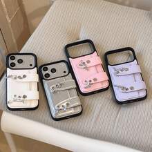 【新商品  】【韓国 オシャレ人気】あいふぉんケース　17 高級レストランスマホケース 韓国かわいい新デザインのスマホiphone17ケーススマホケース かわいい iPhone16ケース、耐衝撃性、iPhone17Proケース16 Pro Max/15 Pro/14/13に適合スマホケース>ドット  カードケース付き - パープル - チェックする 3