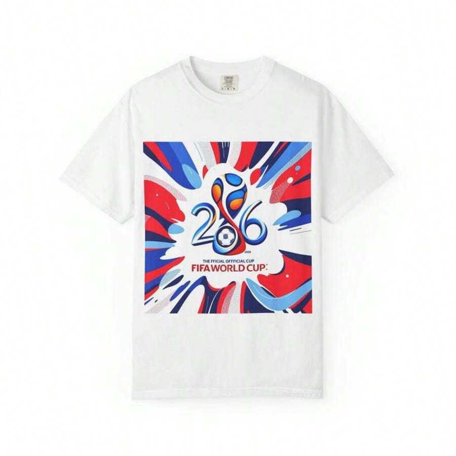 Unisex Pure Cotton T-Shirt, Round Neck, Loose Fit, Casual Style, For The North American Football World Cup Summer 2026 - 白色 - 查看 1