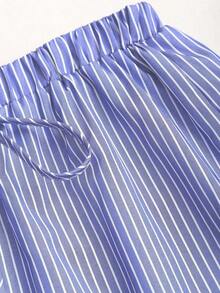 Conjunto de 2 piezas para mujer con top sin tirantes a rayas y pantalón de pierna ancha, con sensación relajada, ajuste elegante, para primavera - Azul - Ver 4