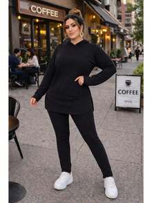 Conjunto Feminino De Frio Outono Inverno Em Moletinho Gg G1 - Preto - Visão 1