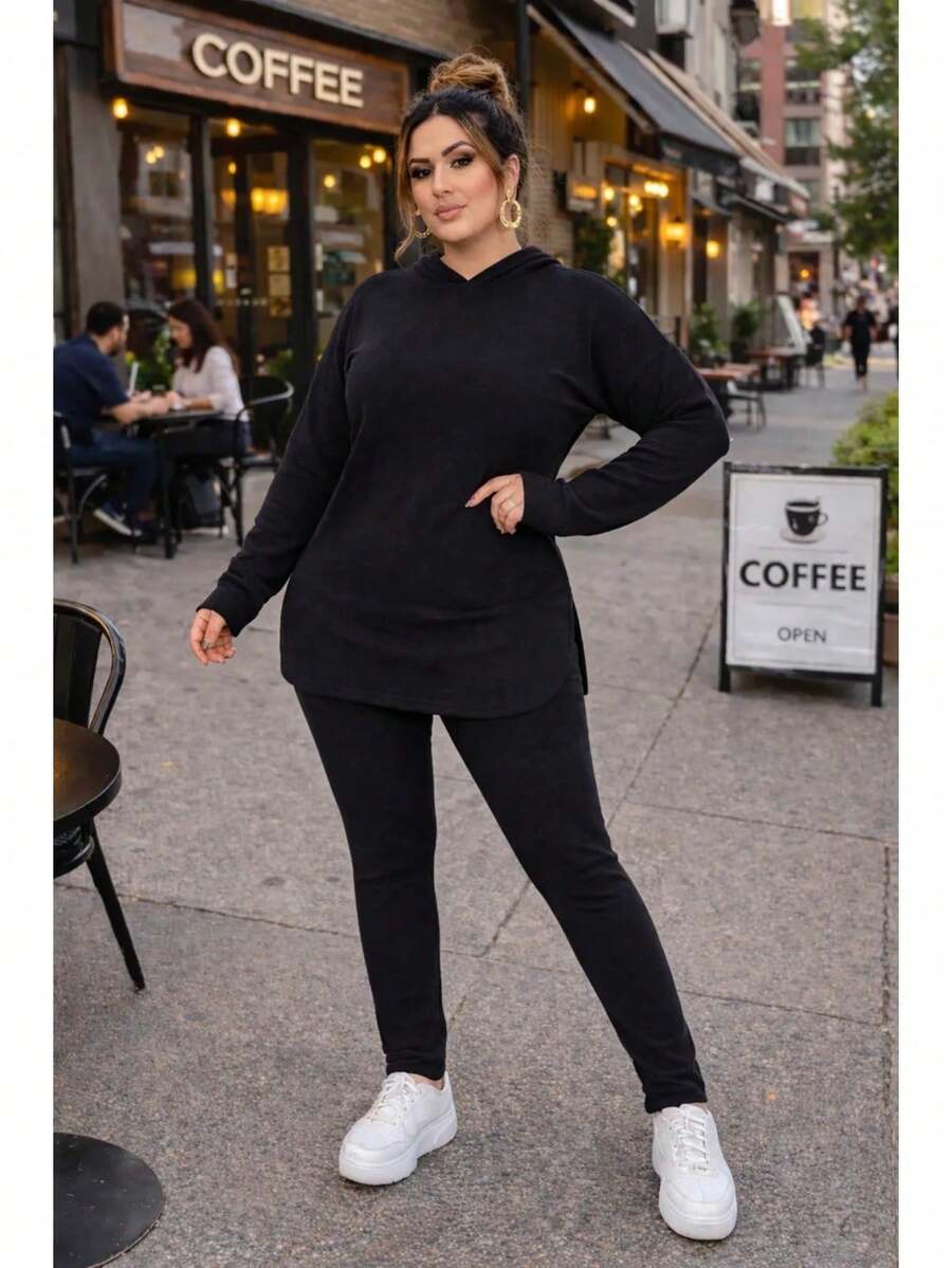 Conjunto Feminino De Frio Outono Inverno Em Moletinho Gg G1 - Preto - Visão 1