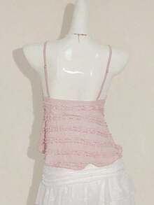 Blusa de tirantes de mujer con volantes de tela texturizada de unicolor para el verano y vacaciones - Rosa - Ver 2