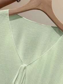Vestido camisero con adorno de encaje, chaqueta de punto de manga larga para mujer, protección solar de verano - verde menta - Ver 7