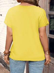 Camiseta de manga corta con botones talla grande - Amarillo - Ver 2